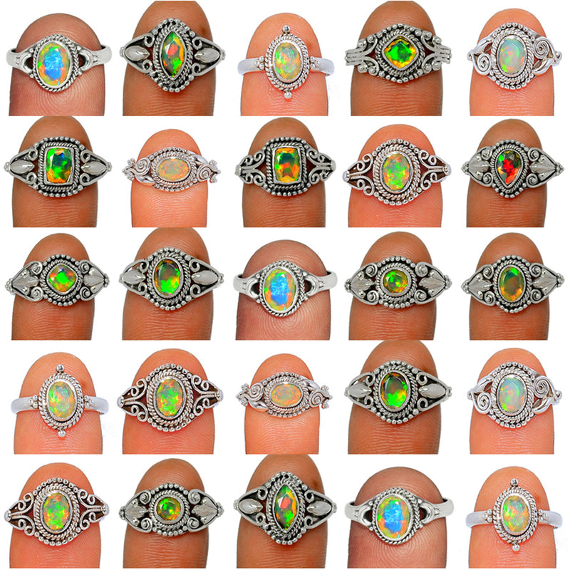 25 Pieces Mix Lot - Small Filigree - Ethiopian Opal Faceted Ring - GSFR37