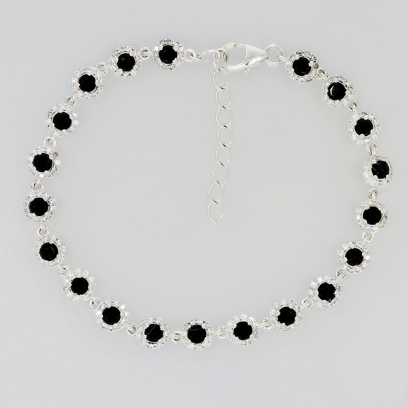 3*3 MM Round - Black Spinel Faceted & CZ Bracelets - CZB23BS
