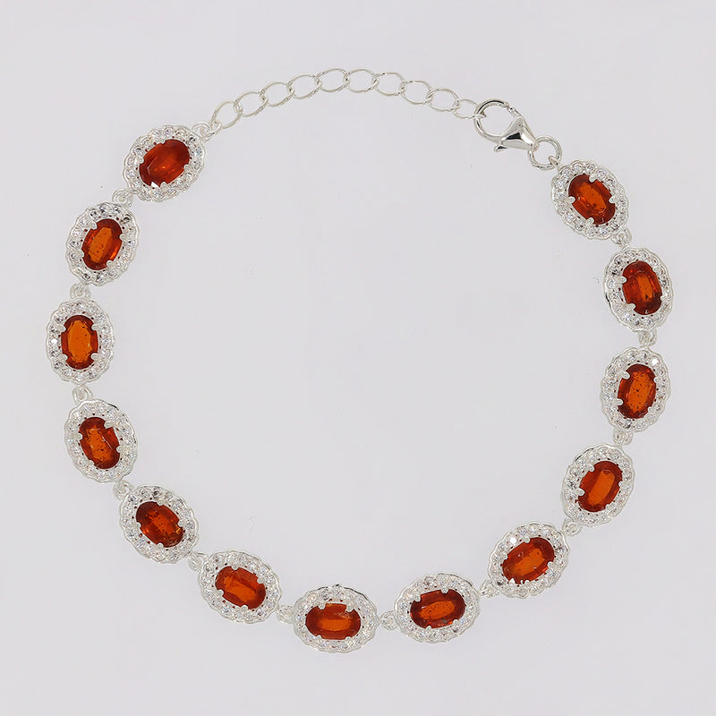6*4 MM Oval - Orange Kyanite Faceted & CZ Bracelets - CZB24OKF
