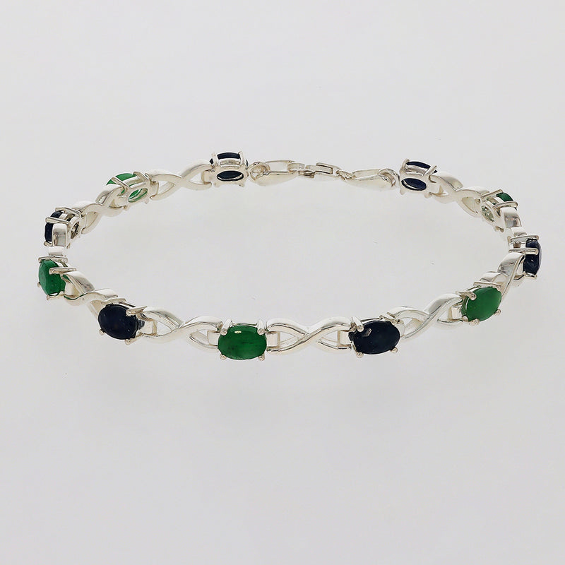 6*4 MM Oval - Natural Emerald & Sapphire Bracelets - CZB14ES