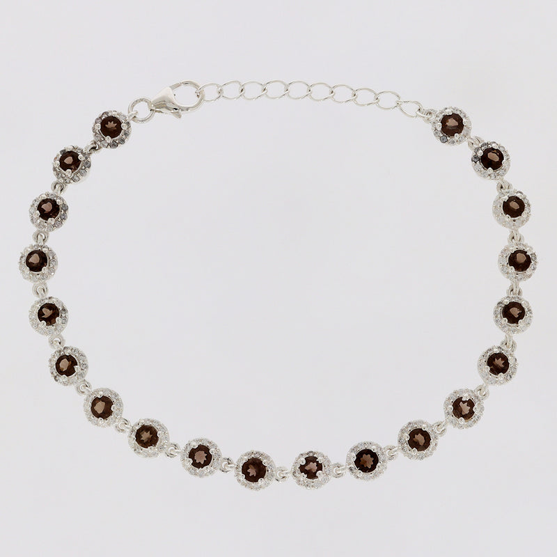 3*3 MM Round - Smokey Quartz & CZ Bracelets - CZB23SQ