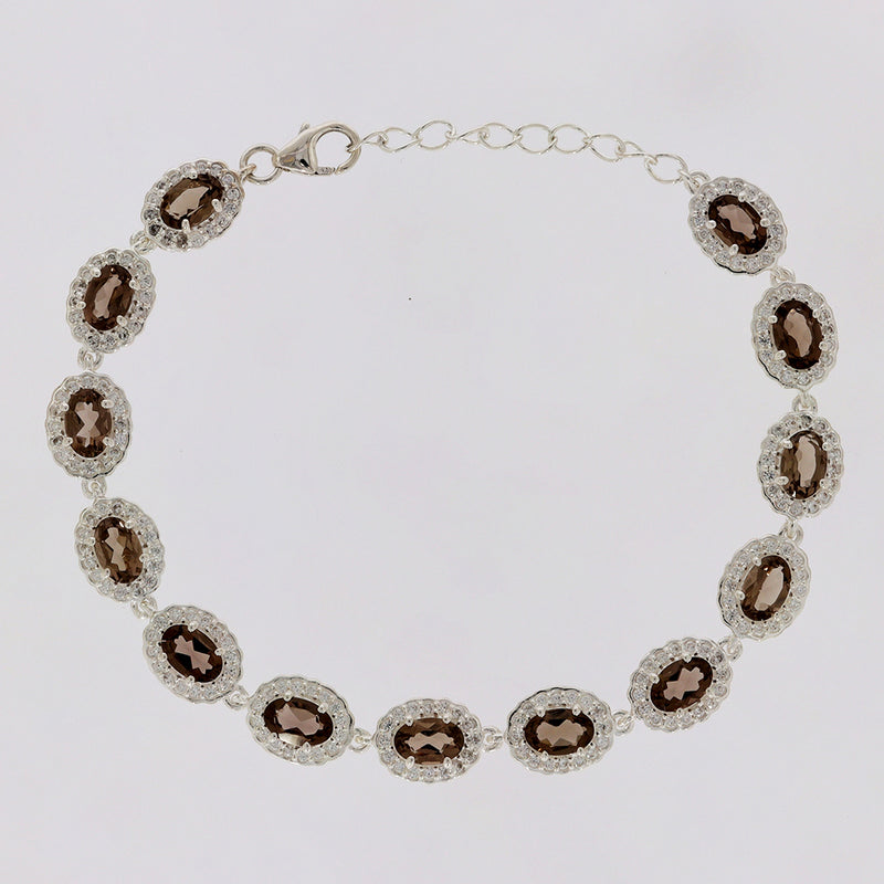 6*4 MM Oval - Smokey Quartz & CZ Bracelets - CZB24SQ