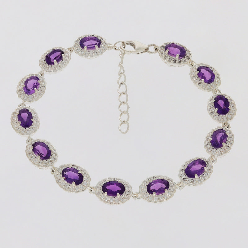 6*4 MM Oval - Amethyst Faceted & CZ Bracelets - CZB24AMF
