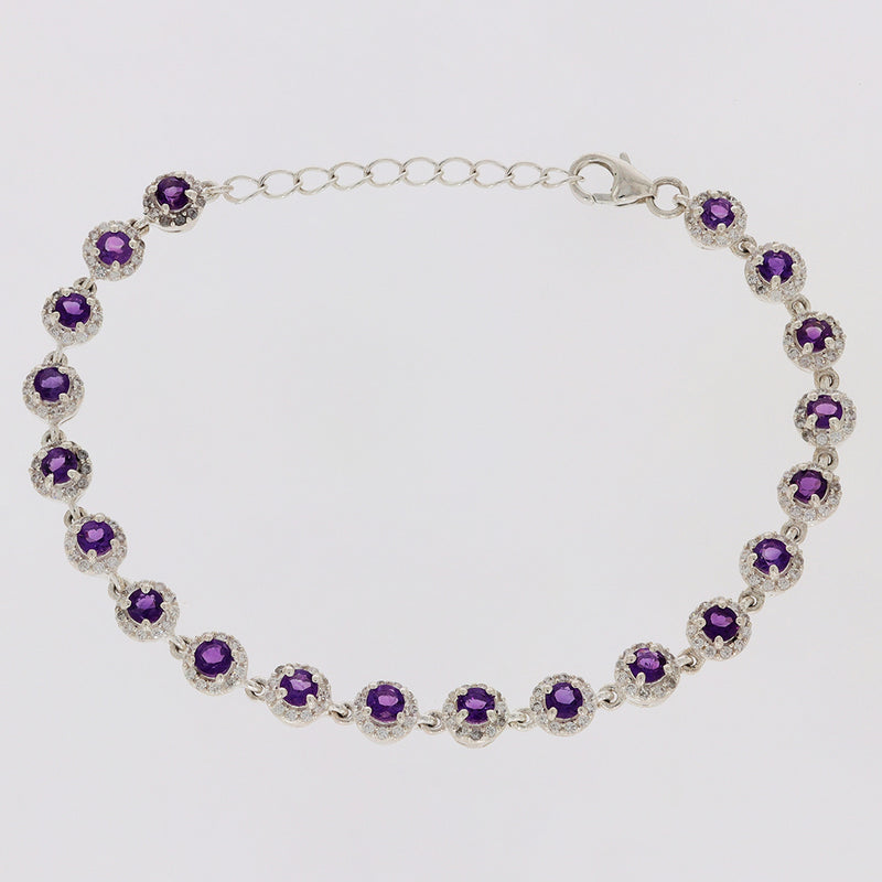 3*3 MM Round - Amethyst Faceted & CZ Bracelets - CZB23AMF