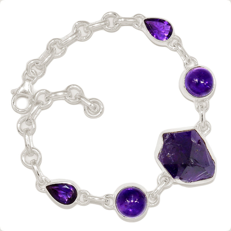 7.6" Amethyst Rough, Amethyst Faceted & Amethyst Bracelets - AMCB353