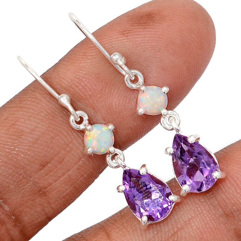 1.5" Designer - Amethyst Faceted & Lab Grown Fire Opal Earrings - AMFE1805