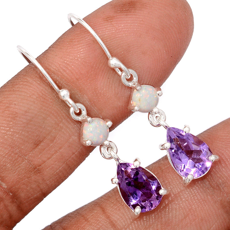 1.5" Designer - Amethyst Faceted & Lab Grown Fire Opal Earrings - AMFE1806