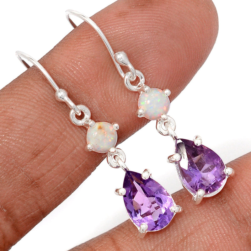 1.5" Designer - Amethyst Faceted & Lab Grown Fire Opal Earrings - AMFE1809