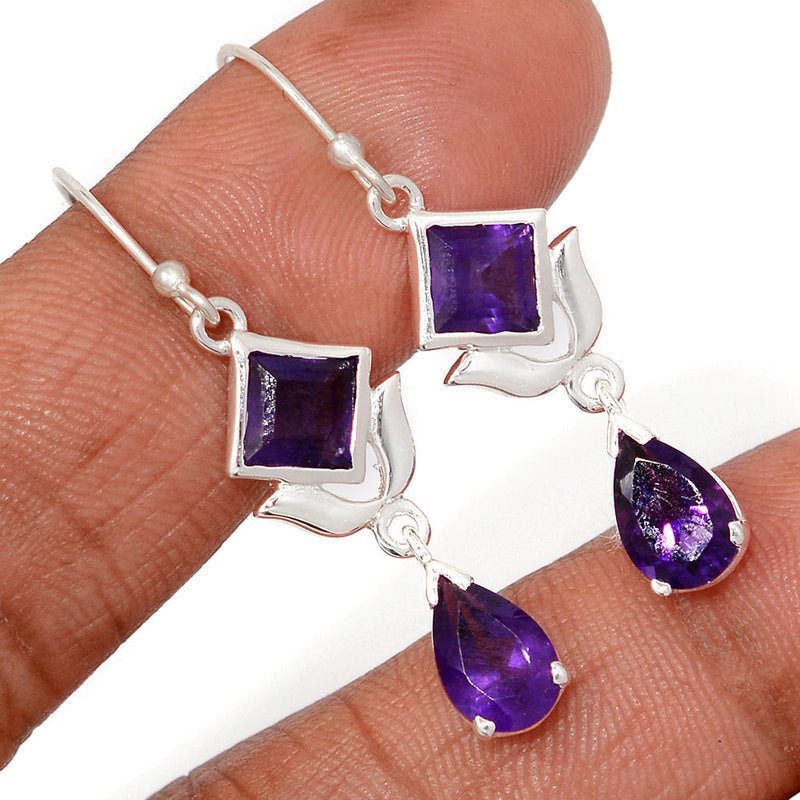 1.7" Designer - Amethyst Faceted Earrings - AMFE1