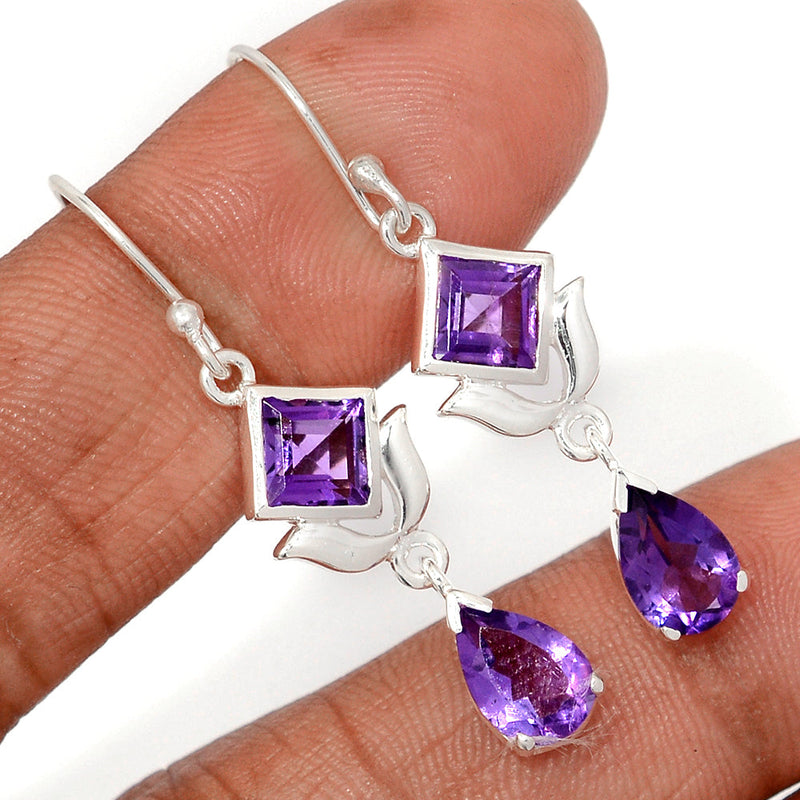 1.7" Designer - Amethyst Faceted Earrings - AMFE3