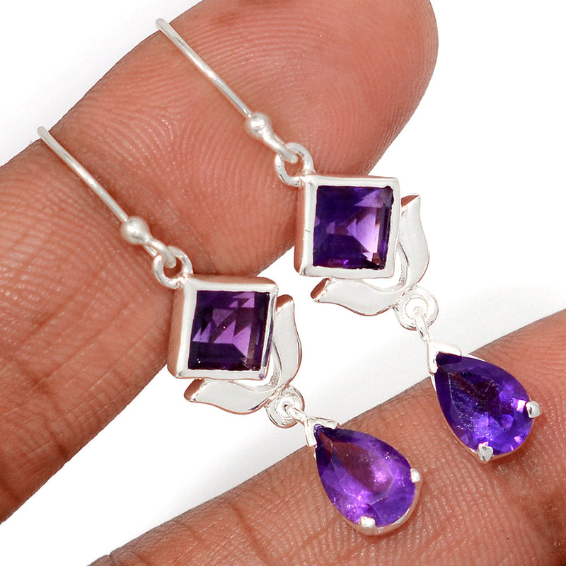 1.7" Designer - Amethyst Faceted Earrings - AMFE4