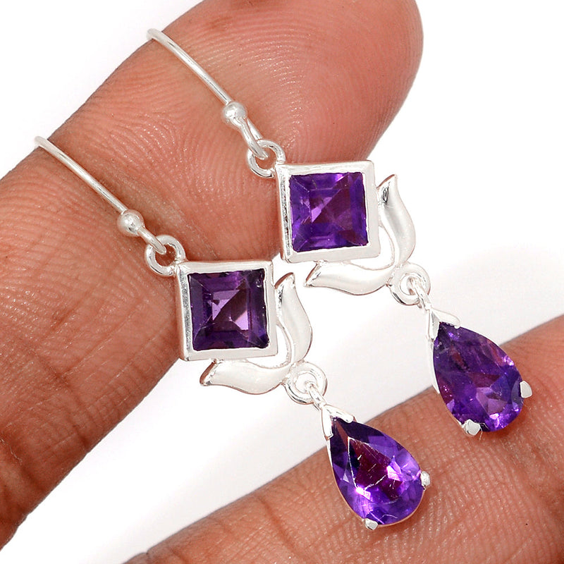 1.7" Designer - Amethyst Faceted Earrings - AMFE5