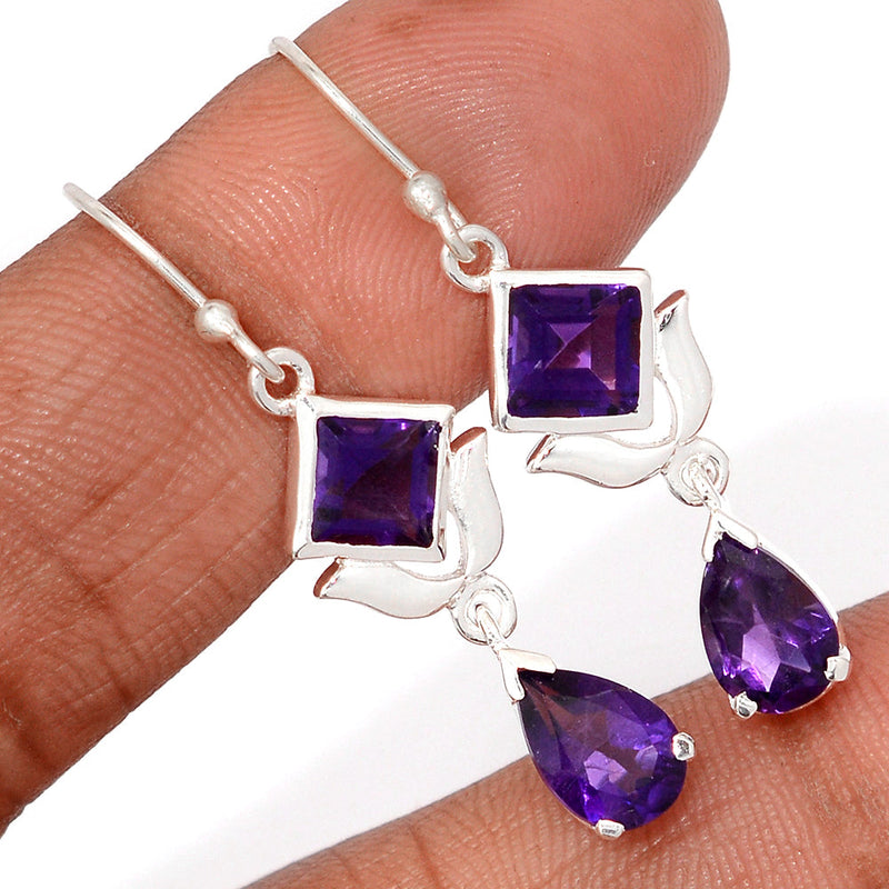 1.7" Designer - Amethyst Faceted Earrings - AMFE6