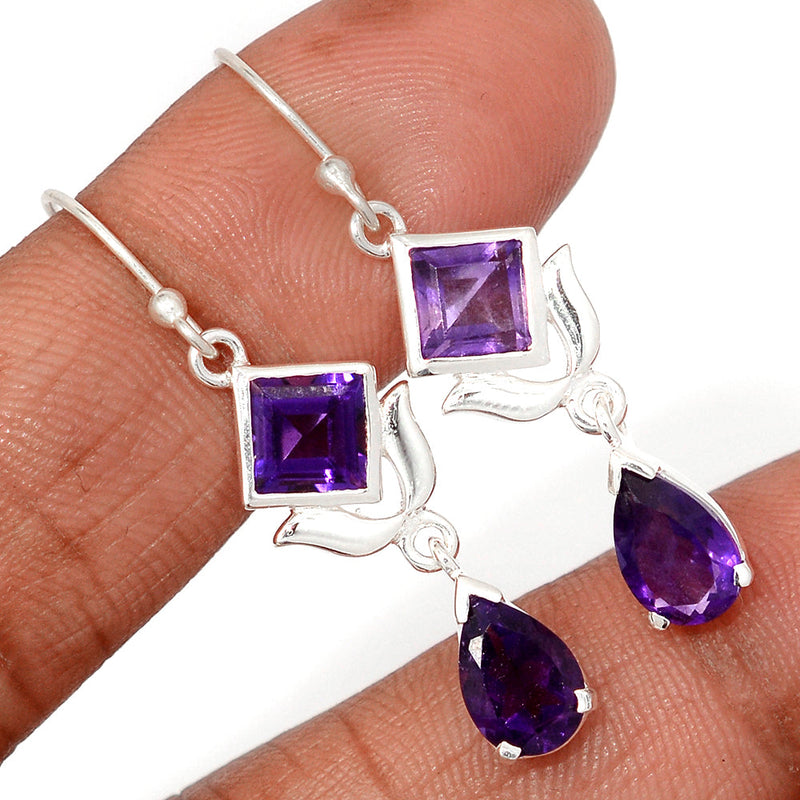 1.7" Designer - Amethyst Faceted Earrings - AMFE7