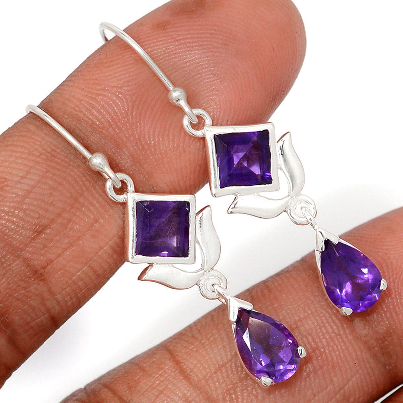 1.7" Designer - Amethyst Faceted Earrings - AMFE8