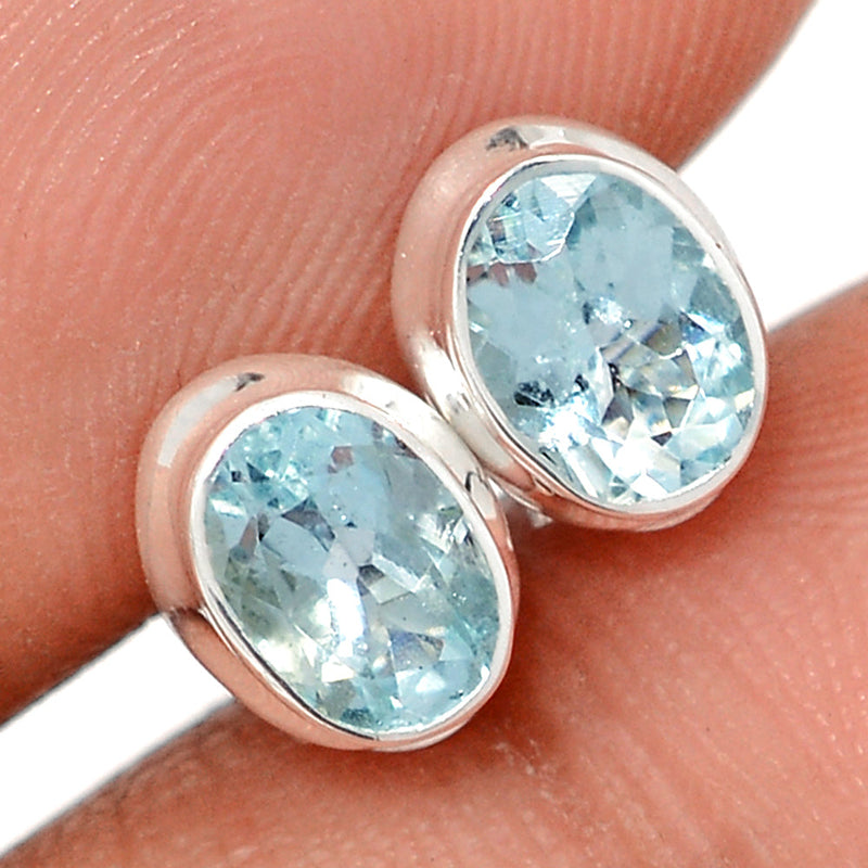 Aquamarine Faceted Studs - AQFS110