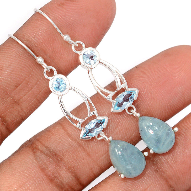 2.1" Designer - Aquamarine & Blue Topaz Earrings - AQME719