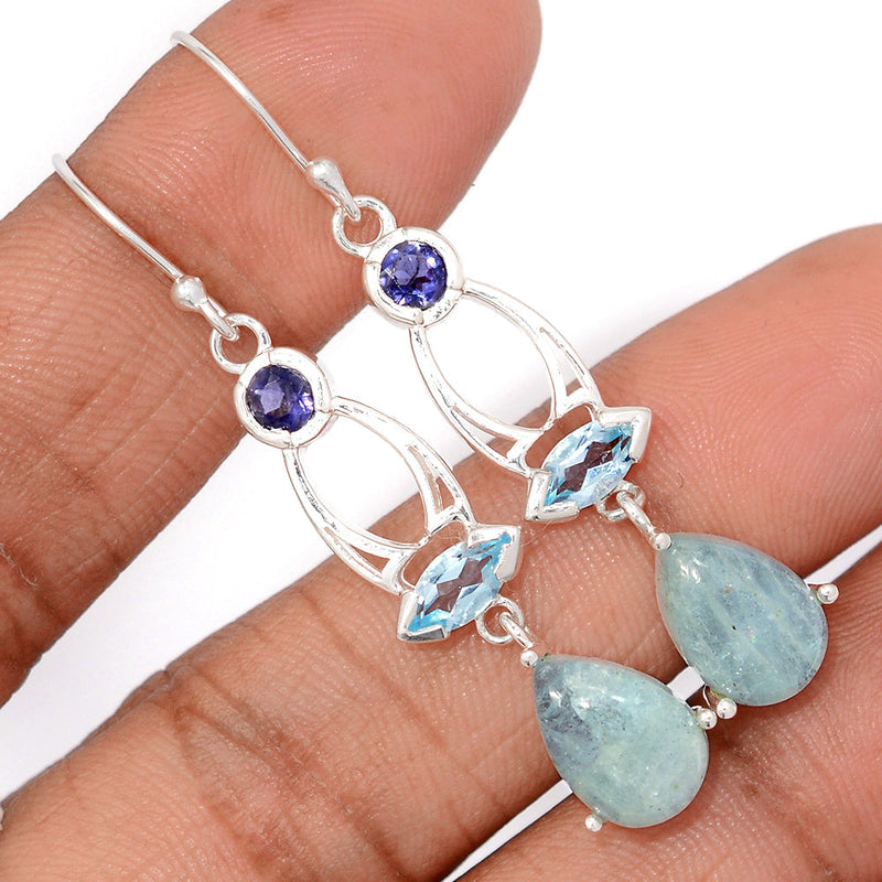 2.1" Designer - Aquamarine, Blue Topaz & Iolite Earrings - AQME720