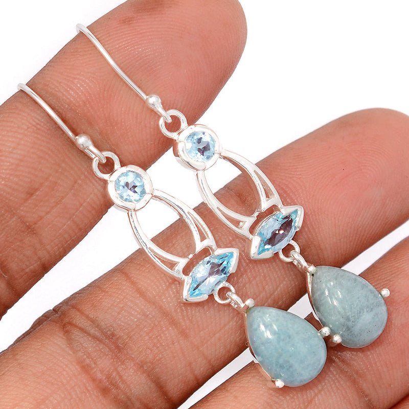 2.1" Designer - Aquamarine & Blue Topaz Earrings - AQME721