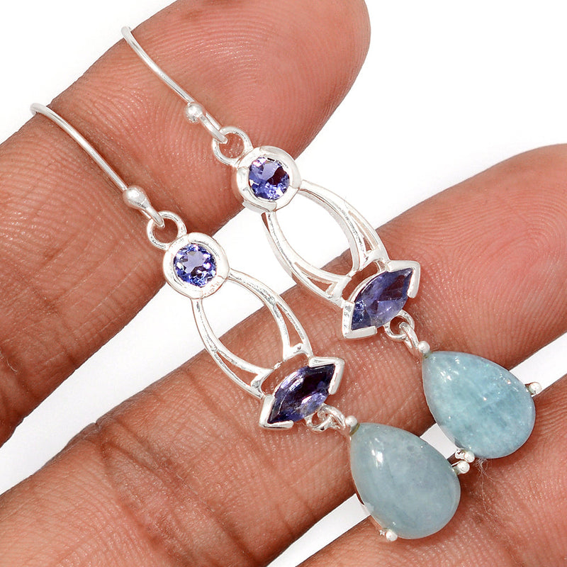2.1" Designer - Aquamarine & Iolite Earrings - AQME722