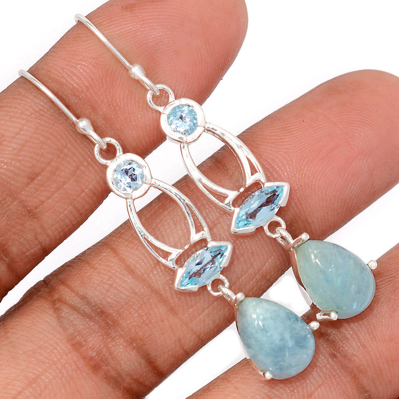 2.1" Designer - Aquamarine & Blue Topaz Earrings - AQME723
