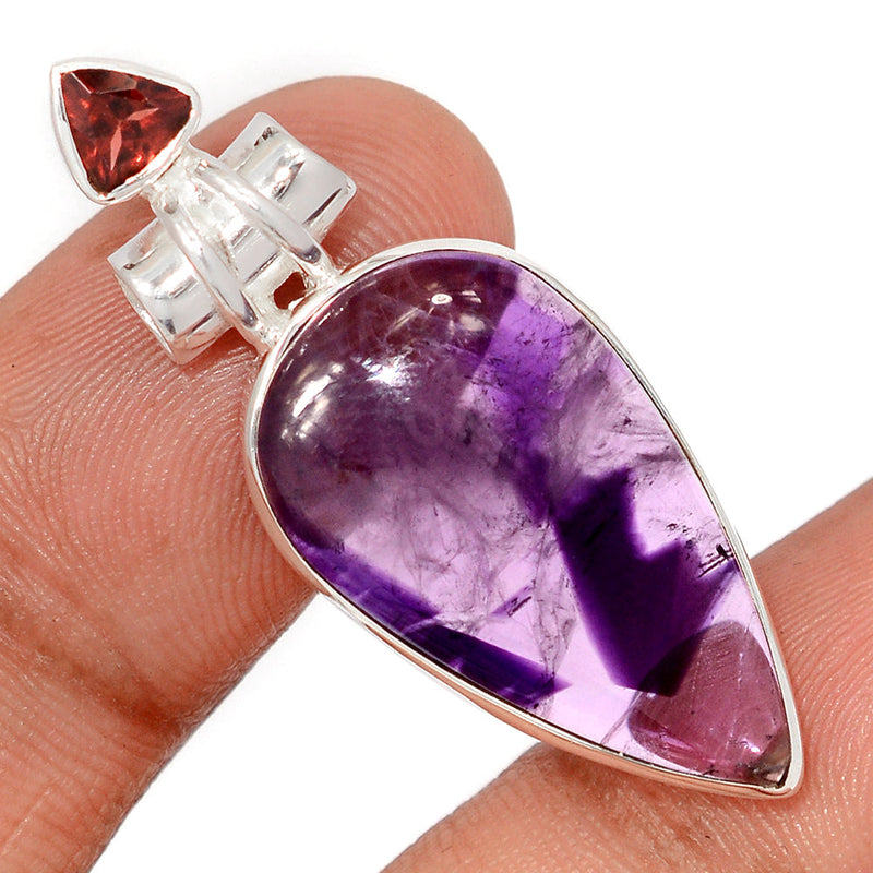 1.6" Atomic Amethyst Star & Garnet Faceted Pendants - ATSP652