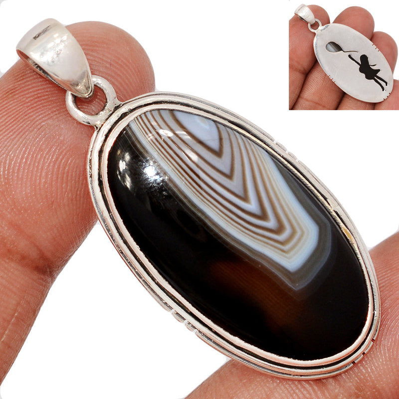 2" Balloon Girl - Black Banded Agate Pendants - BBAP1340