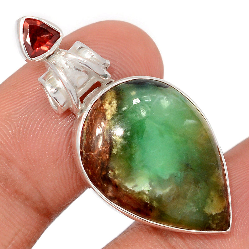 1.6" Boulder Chrysoprase & Garnet Faceted Pendants - BCPP839