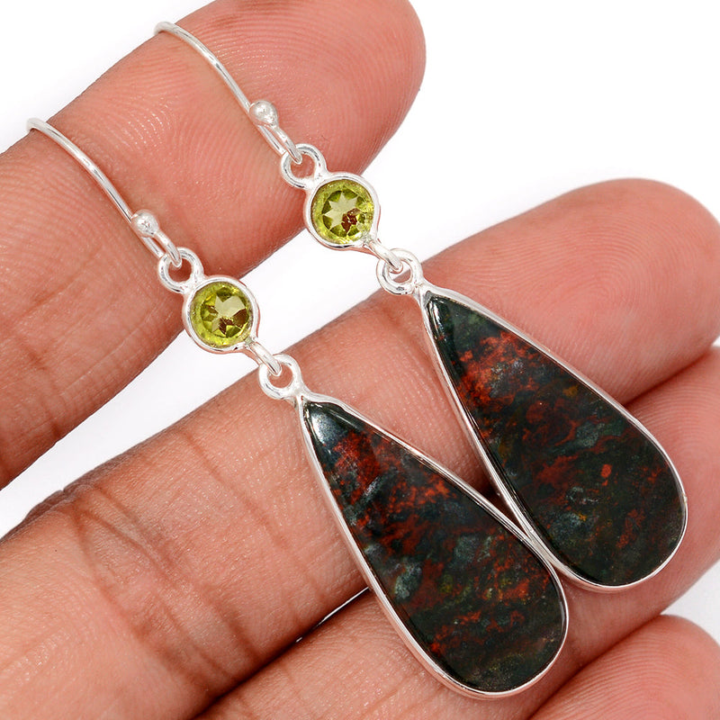 2.2" Blood Stone & Peridot Earrings - BDSE706