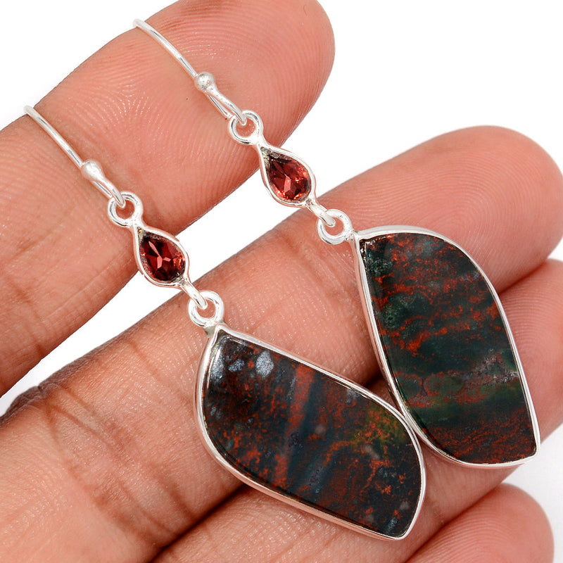 2.2" Blood Stone & Garnet Earrings - BDSE710
