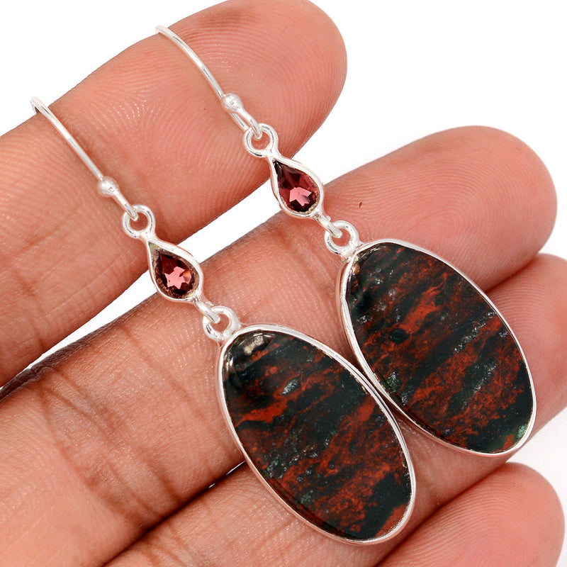 2.1" Blood Stone & Garnet Earrings - BDSE711