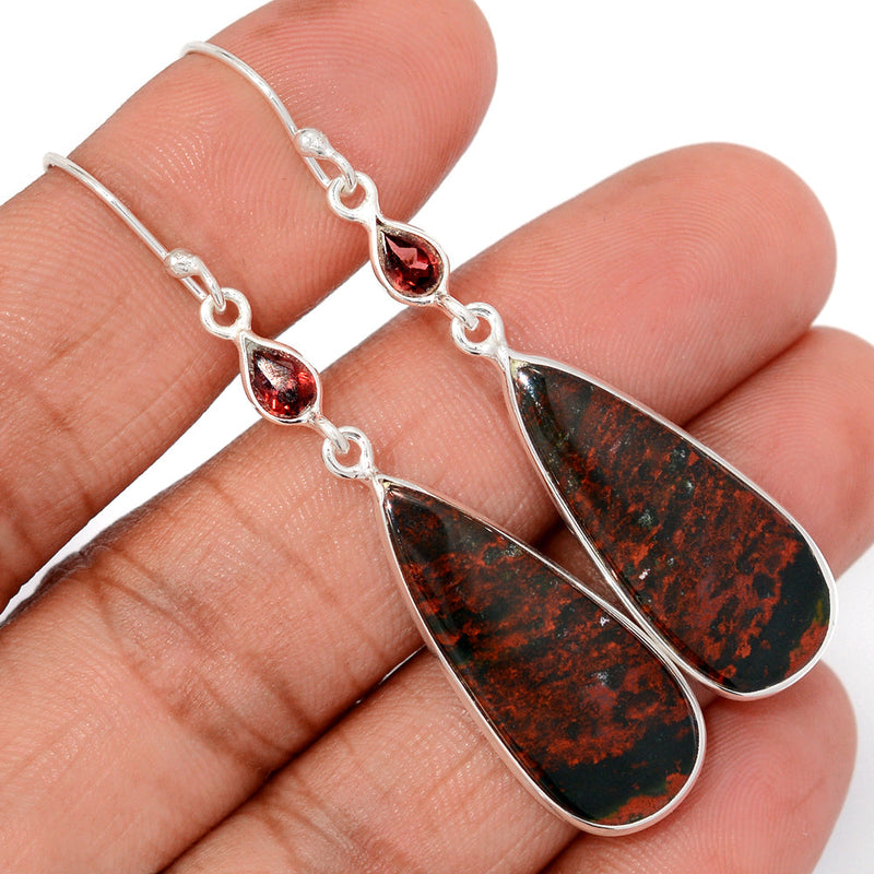2.3" Blood Stone & Garnet Earrings - BDSE712