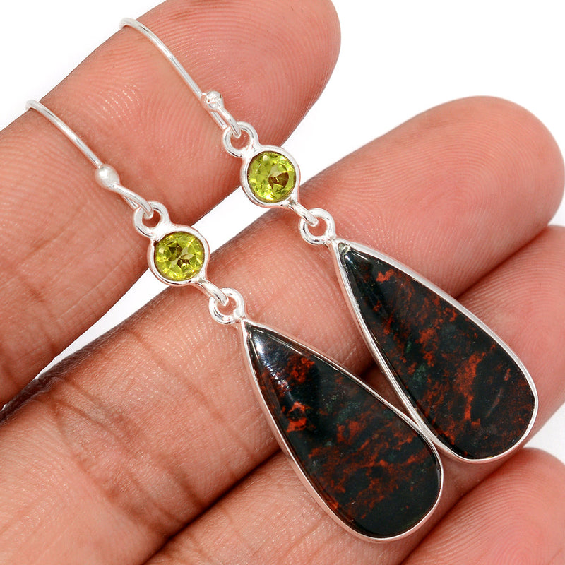 2.1" Blood Stone & Peridot Earrings - BDSE718
