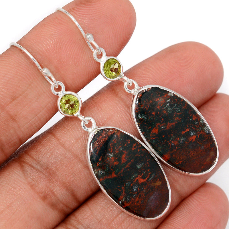 2.1" Blood Stone & Peridot Earrings - BDSE720
