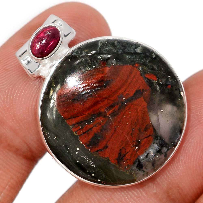 1.2" Blood Stone & Garnet Cabochon Pendants - BDSP1843