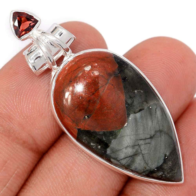 1.8" Blood Stone & Garnet Faceted Pendants - BDSP1844