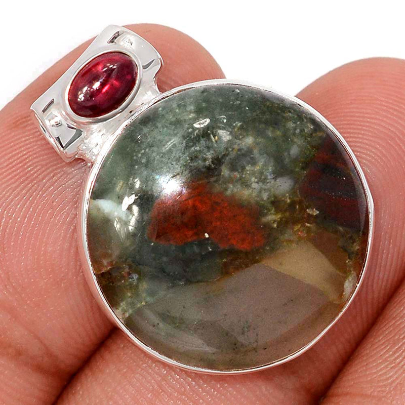 1" Blood Stone & Garnet Cabochon Pendants - BDSP1847