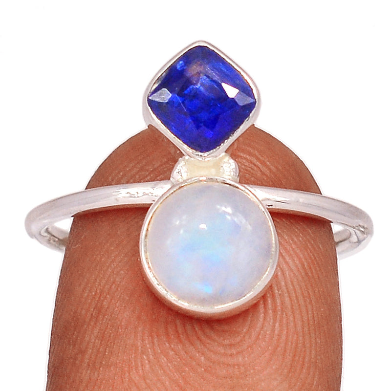 Blue Fire Moonstone & Kyanite Faceted Ring - BFMR4410