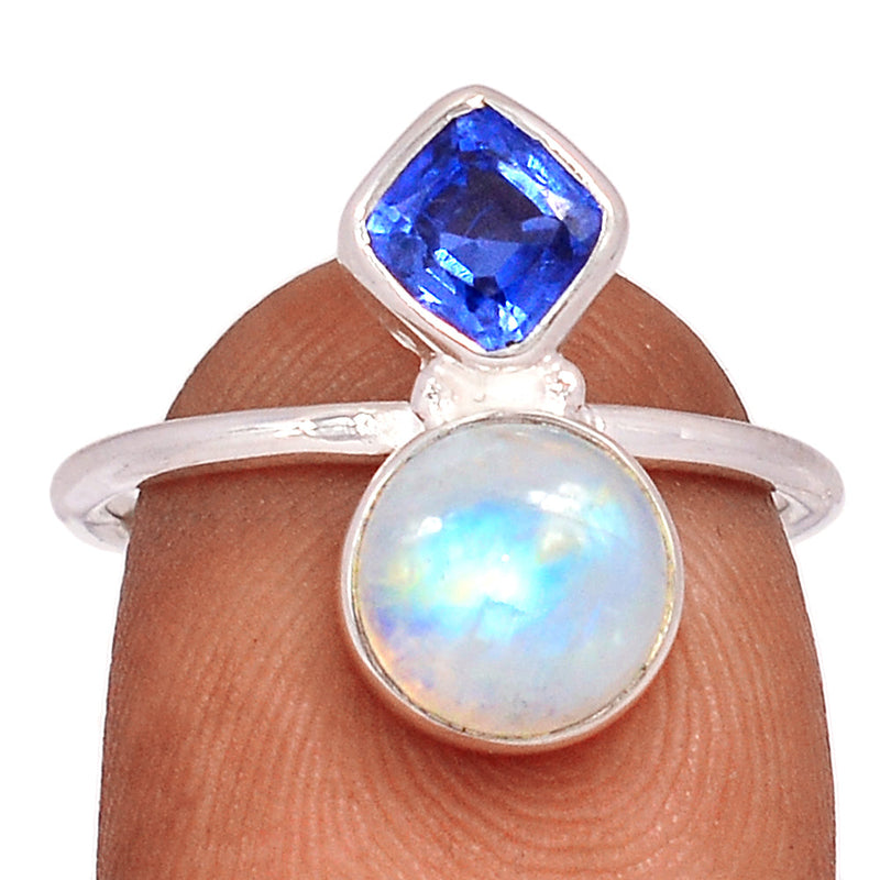 Blue Fire Moonstone & Kyanite Faceted Ring - BFMR4439