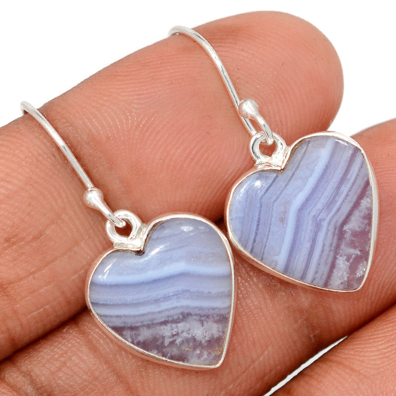 1.2" Heart - Blue Lace Agate Earrings - BLAE954