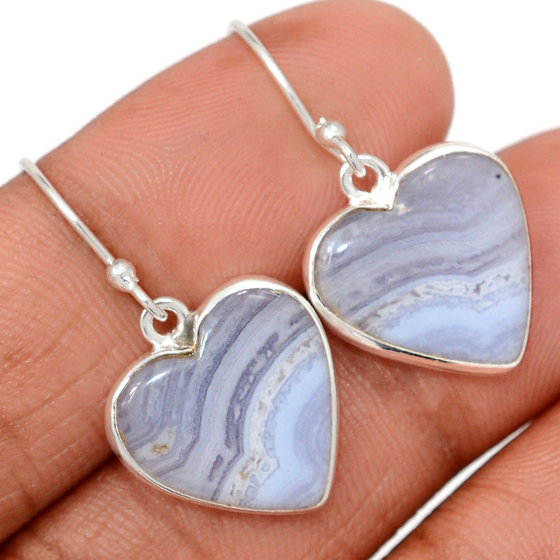 1.2" Heart - Blue Lace Agate Earrings - BLAE958