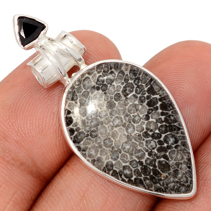 1.7" Black Coral & Black Onyx Faceted Pendants - BLCP201