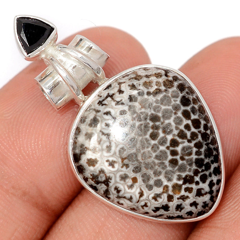 1.5" Black Coral & Black Onyx Faceted Pendants - BLCP202
