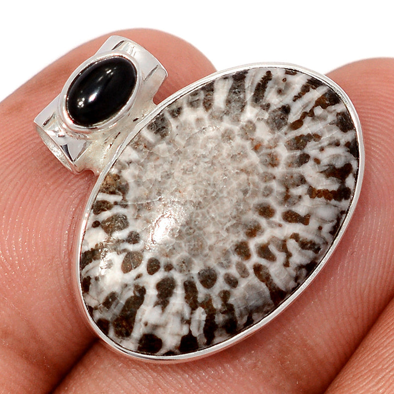 1" Black Coral & Black Onyx Cabochon Pendants - BLCP203