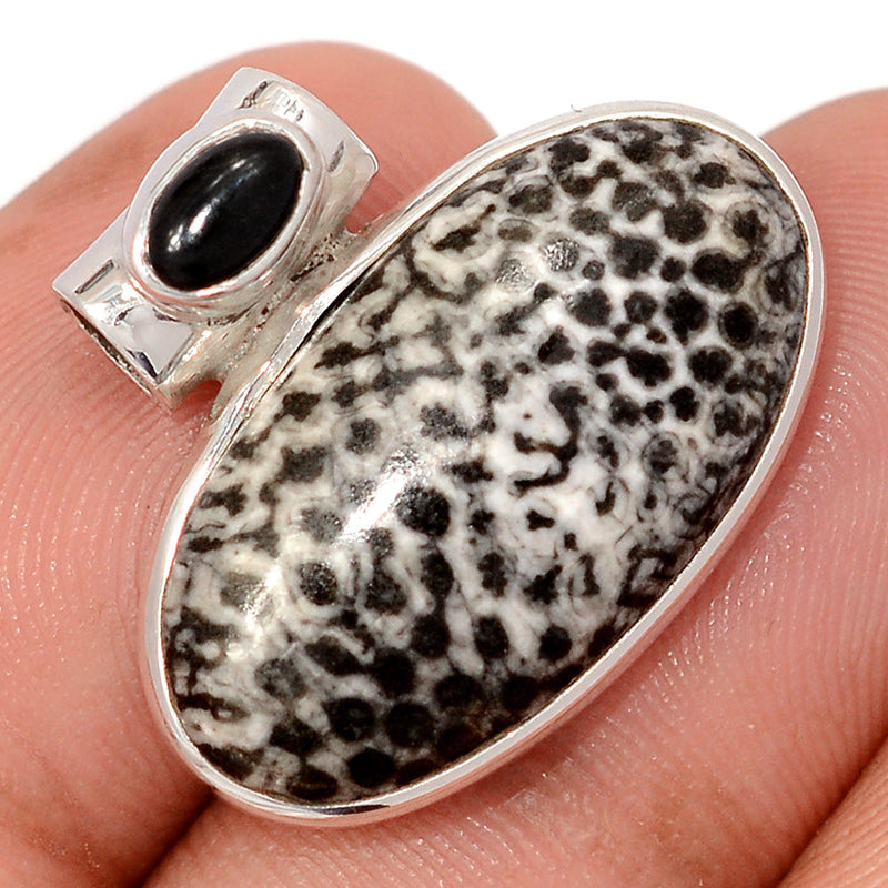 0.8" Black Coral & Black Onyx Cabochon Pendants - BLCP204