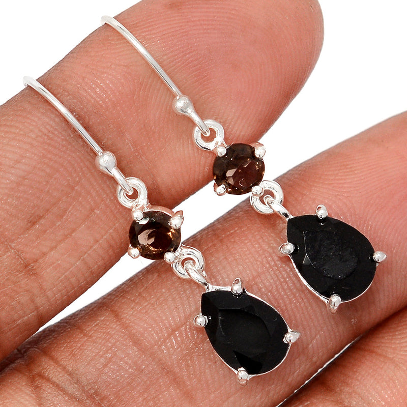 1.5" Designer - Black Onyx Faceted & Smokey Topaz Earrings - BOFE749