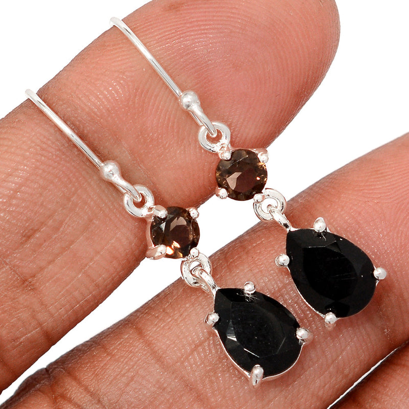 1.5" Designer - Black Onyx Faceted & Smokey Topaz Earrings - BOFE750