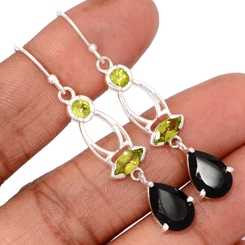 2.1" Designer - Black Onyx Faceted & Peridot Earrings - BOFE751