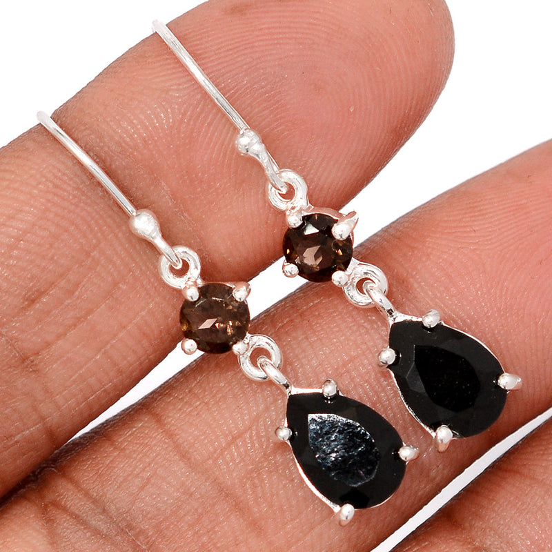 1.5" Designer - Black Onyx Faceted & Smokey Topaz Earrings - BOFE752