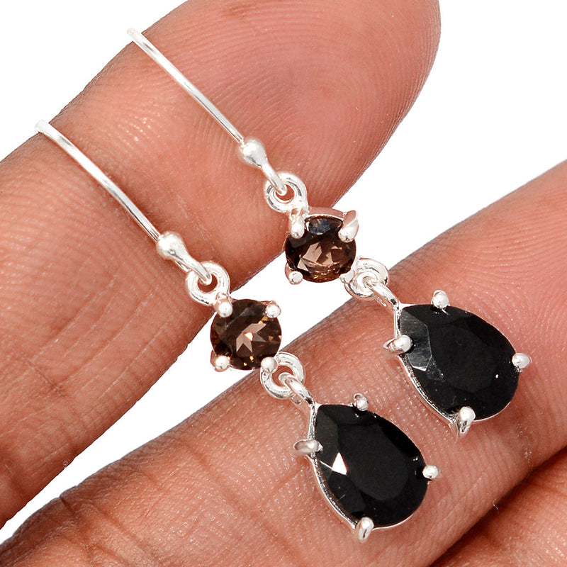 1.5" Designer - Black Onyx Faceted & Smokey Topaz Earrings - BOFE755